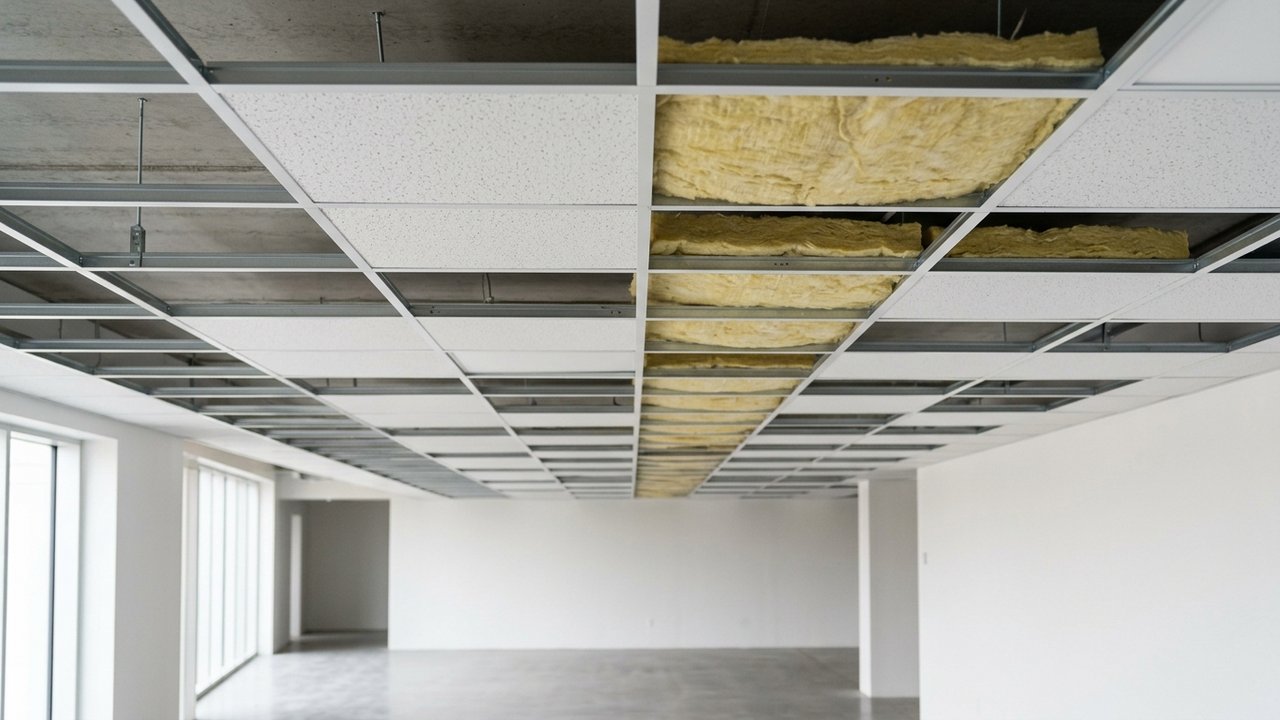 Installation d'un faux plafond acoustique suspendu avec ossature métallique