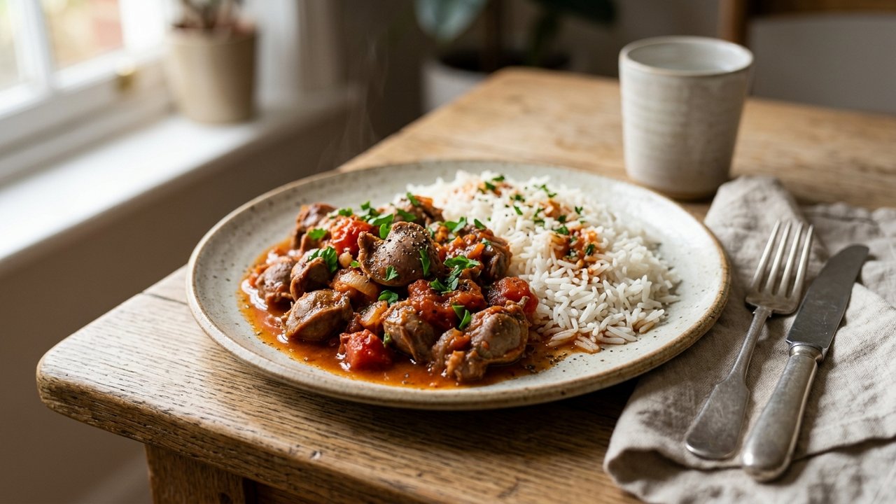 Assiette de gésiers de volaille en sauce tomate