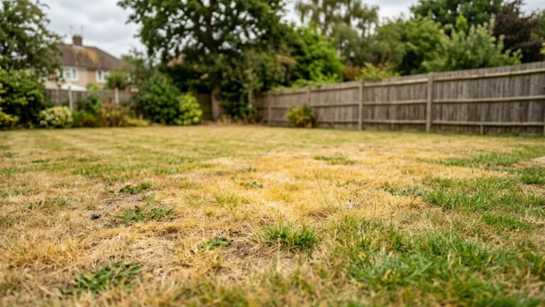 Pelouse avec zones jaunies et herbe affaiblie