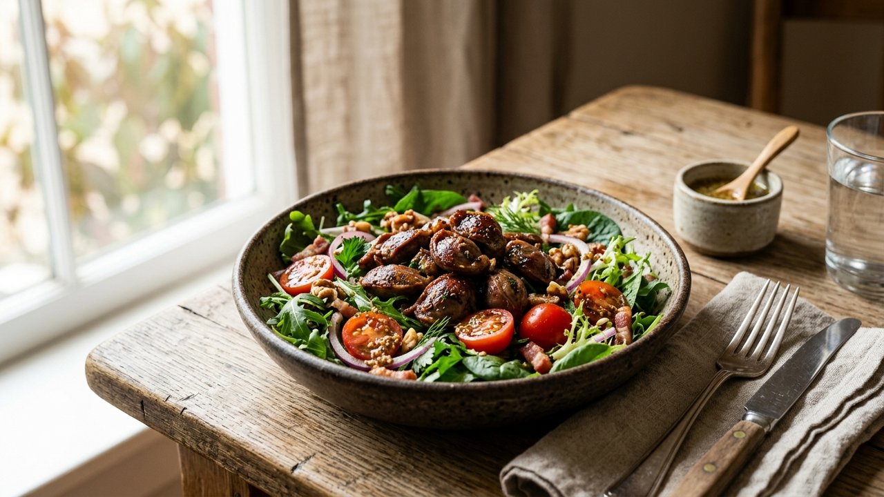 Salade tiède aux gésiers de volaille et tomates cerises