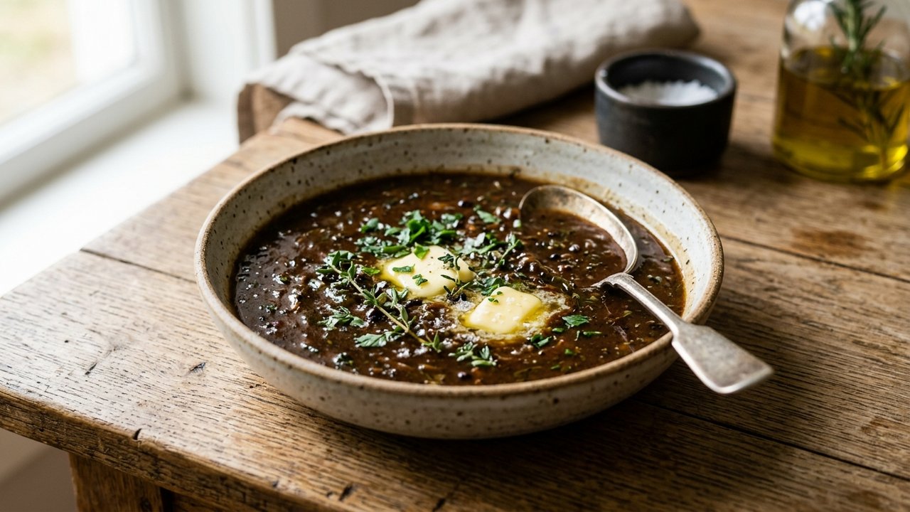 Sauce au fond de veau enrichie de beurre et d'herbes aromatiques