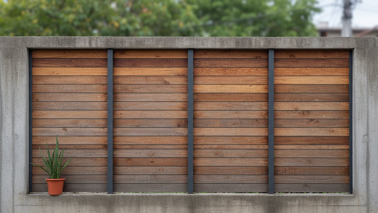 Installation d'un bardage bois sur clôture béton