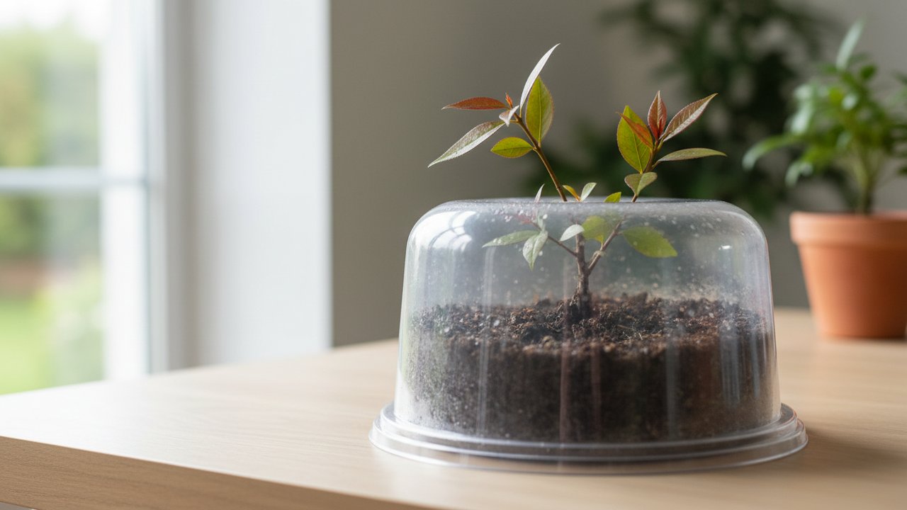 Bouture de photinia en terre sous mini-serre plastique