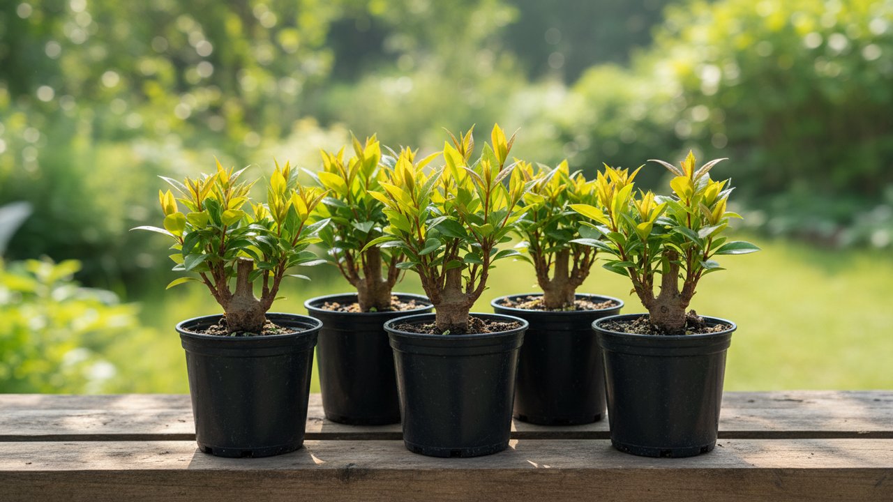 Boutures de photinia enracinées avec nouvelles pousses