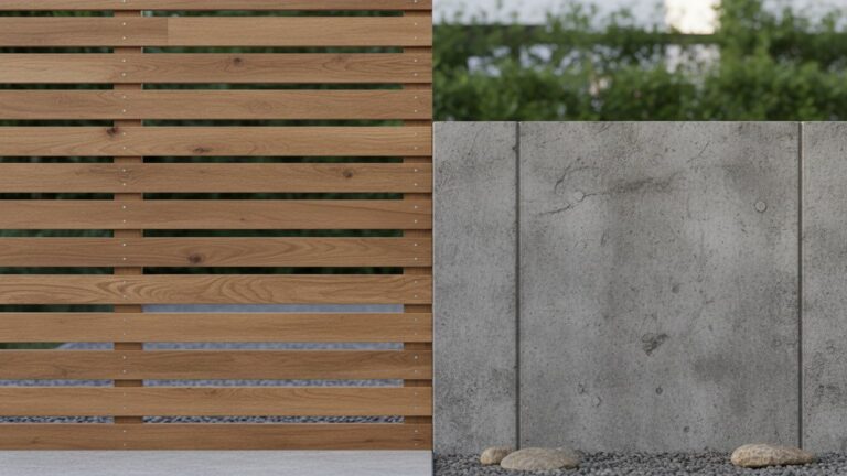 Habillage en bois d'une clôture en béton
