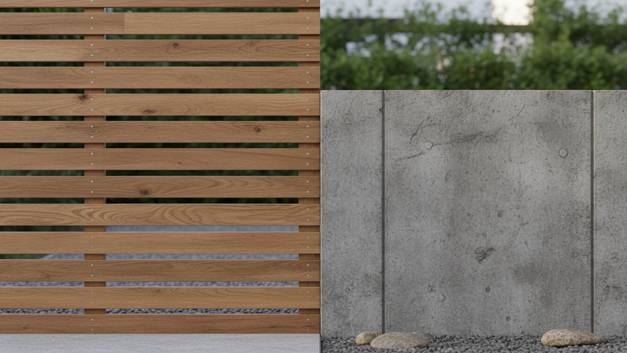 Habillage en bois d'une clôture en béton