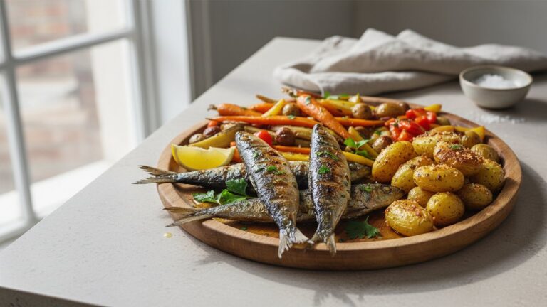 Sardines grillées accompagnées de légumes méditerranéens