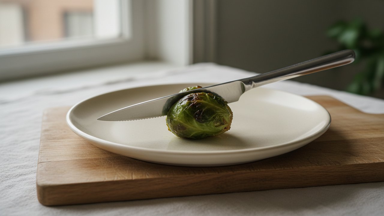 Test de cuisson des choux de Bruxelles à la pointe du couteau