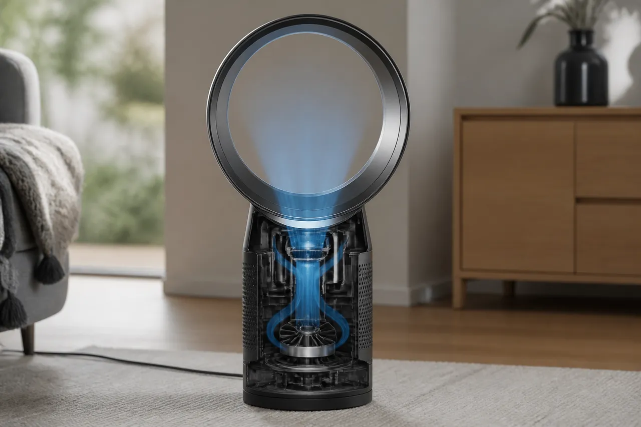 Trajet de l'air dans un ventilateur Dyson