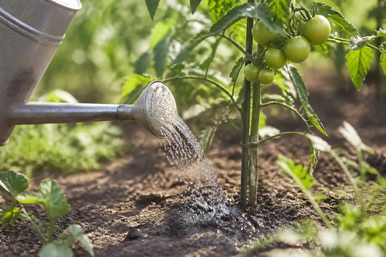 Arrosage au pied des tomates avec engrais naturel
