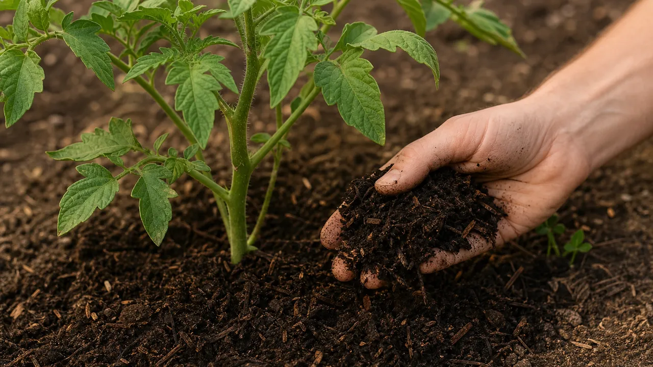 Engrais naturel pour tomates au pied d'un plant