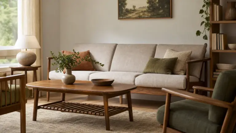 Salon cosy avec déco maison intérieur bois